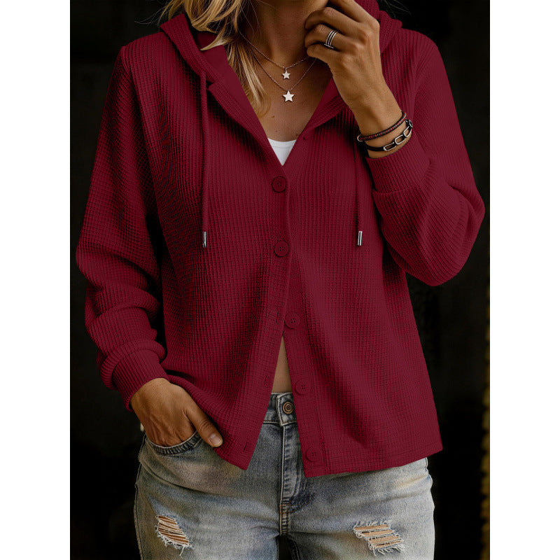 Damen Kapuzenstrickjacke im Waffelstrick mit Knopfleiste Shop Nory