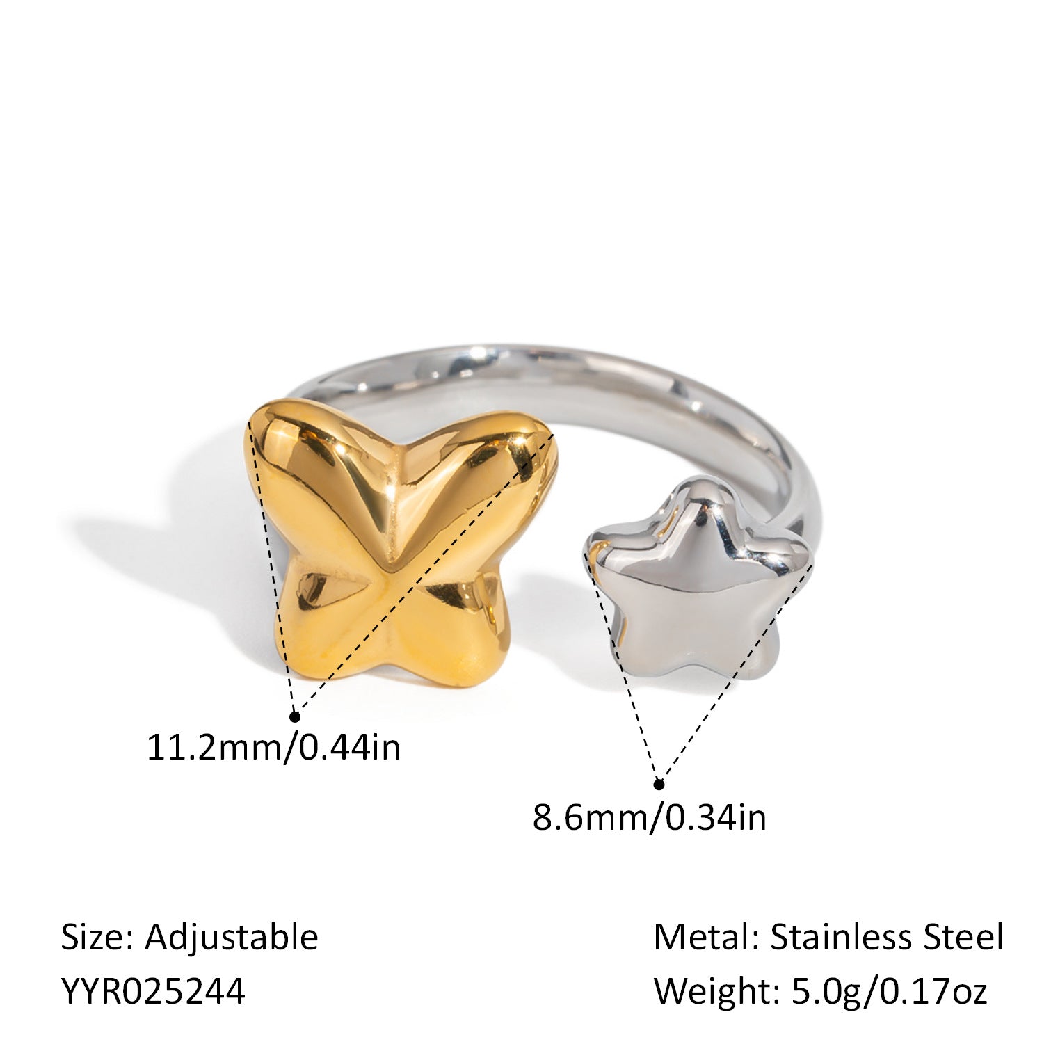 Damen verstellbarer Ring aus Edelstahl mit eleganten geometrischen Formen Shop Nory