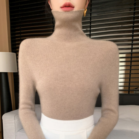 Damen Schlanker Feinstrickpullover mit hohem Rollkragen und feiner Rippstruktur Shop Nory