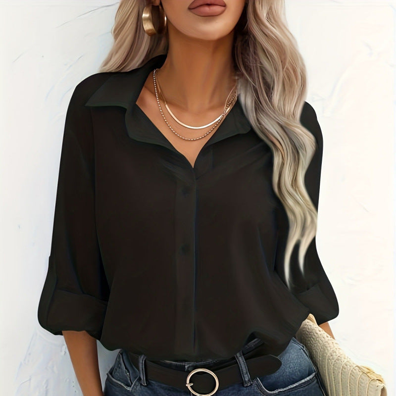 Damen elegante langärmelige Bluse aus atmungsaktiver Baumwolle