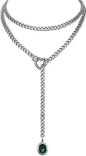 Damen Halskette mit doppeltem Gliederdesign und herzförmigem Anhänger Shop Nory