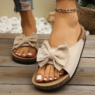Damen Komfortable Kork-Sandalen mit dekorativem Schleifen-Design