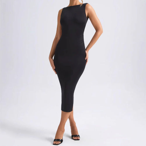 Damen Figurbetontes Midikleid mit schmalem Schnitt und elegantem Ausschnitt Shopnory