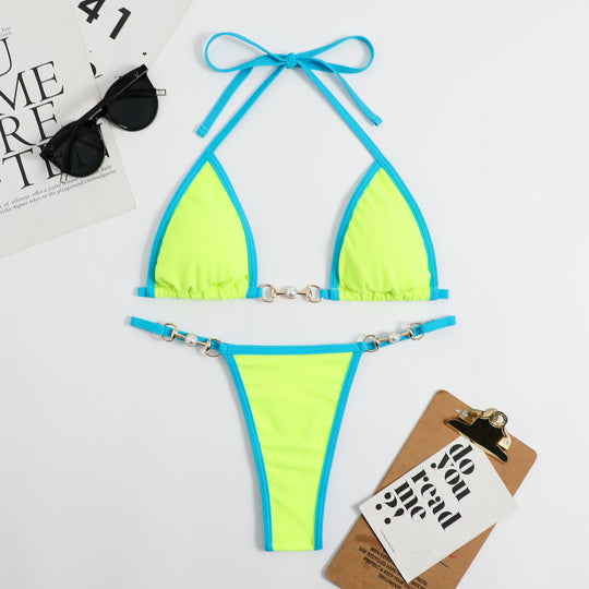 Damen Triangel-Bikini mit modischem Rippdesign und dekorativen Elementen