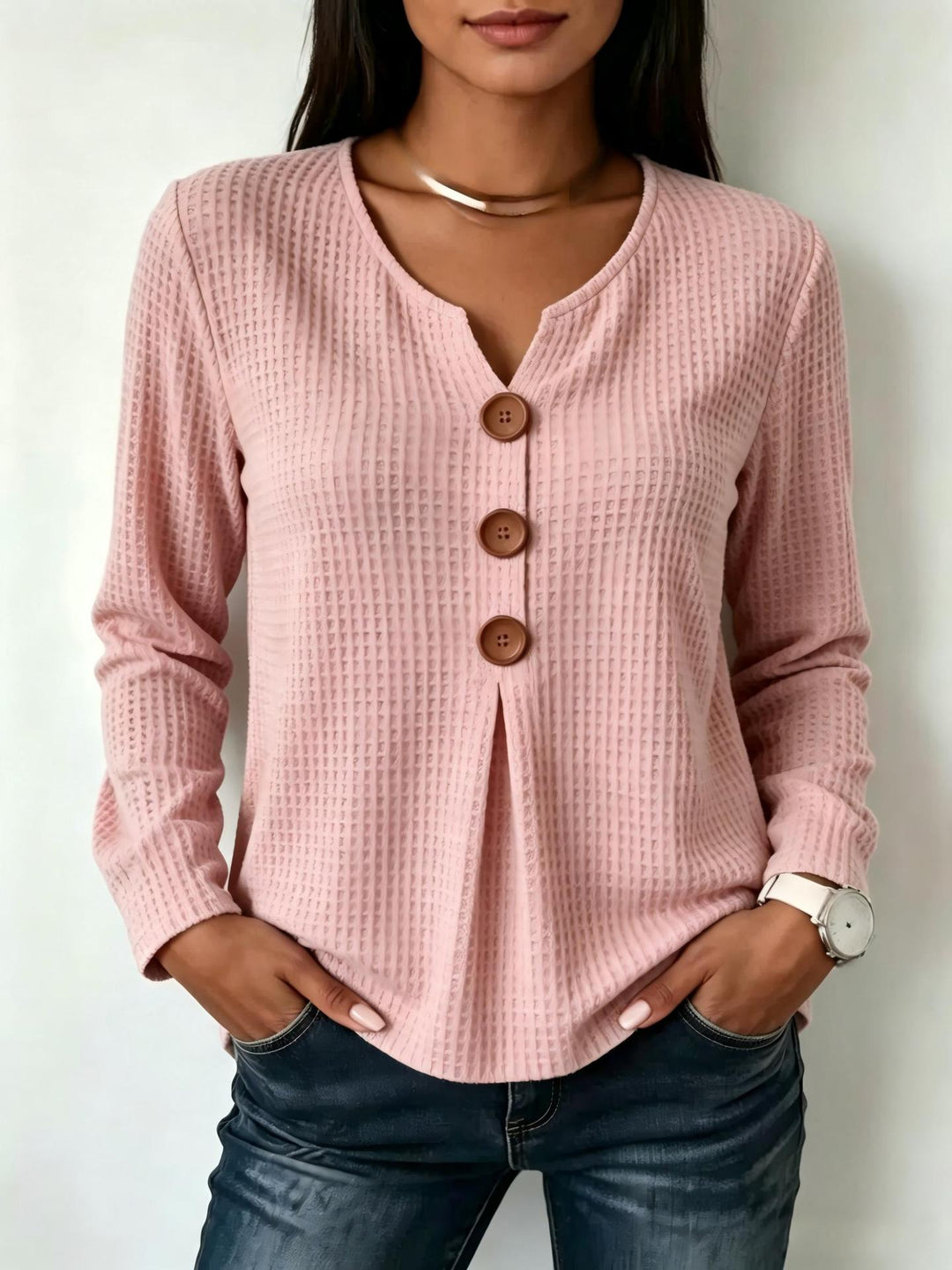 Damen Modisches Langarmshirt mit Knopfdetails Shop Nory