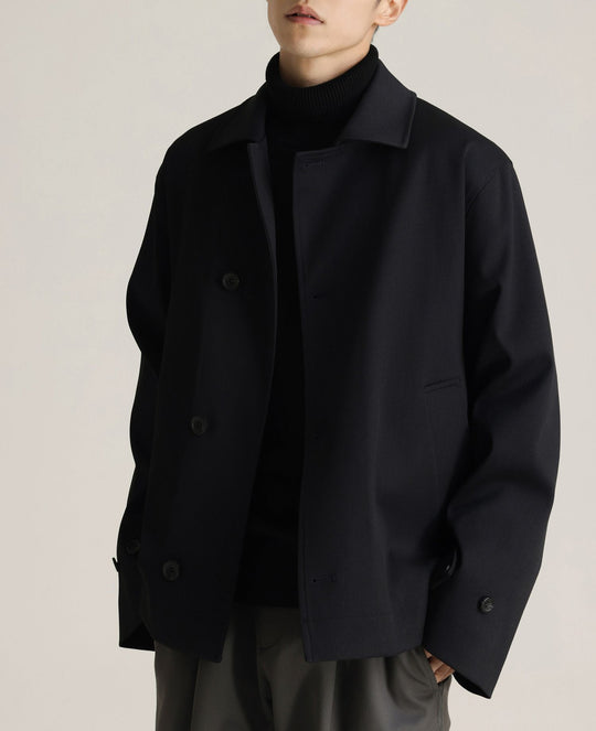 Herren Boxy-Kurzmantel aus Wollmix mit minimalistischer Doppelknopfleiste und Hemdkragen Shop Nory