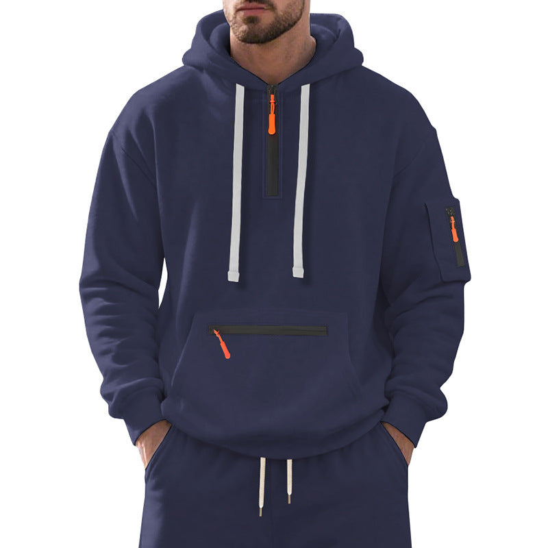 Herren Oversize-Kapuzenpullover mit halbem Reißverschluss, Kängurutasche mit Reißverschluss und Ärmel-Pocket Shop Nory
