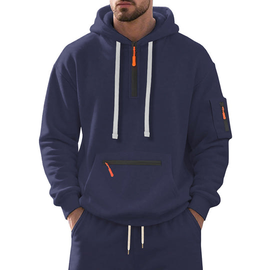 Herren Oversize-Kapuzenpullover mit halbem Reißverschluss, Kängurutasche mit Reißverschluss und Ärmel-Pocket Shop Nory