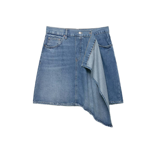 Damen Asymmetrischer Jeansrock mit A‑Linie, Fünf‑Taschen‑Details und überlappendem Volant Shop Nory