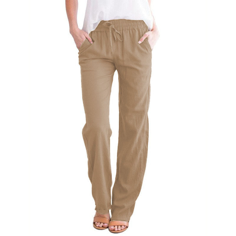 Damen Leichte Leinenoptik Palazzo-Hose mit Gummibund, Tunnelzug und Eingrifftaschen Shop Nory