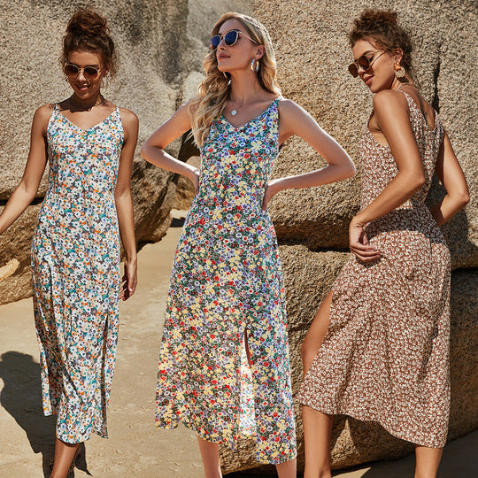 Damen Maxikleid mit floralem Muster und seitlichem Schlitz
