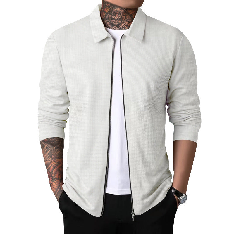 Herren nan schlanke Struktur-Zipjacke mit Hemdkragen, verdecktem Reißverschluss und feiner Waffelstruktur Shop Nory