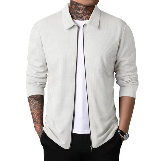 Herren nan schlanke Struktur-Zipjacke mit Hemdkragen, verdecktem Reißverschluss und feiner Waffelstruktur Shop Nory