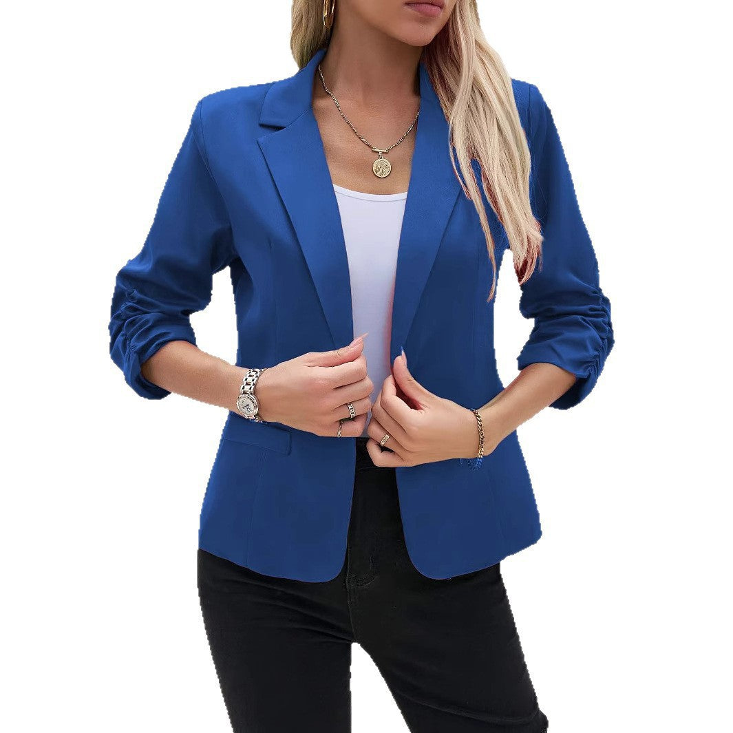 Damen Figurschmeichelnder Blazer mit gerafften Dreiviertelärmeln und schmalem Revers Shop Nory