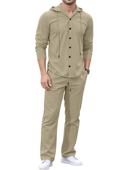 Herren Lässiges Knopf‑Hoodie Lounge‑Set aus Jersey mit Kordelzug und Komfort‑Jogger Shop Nory