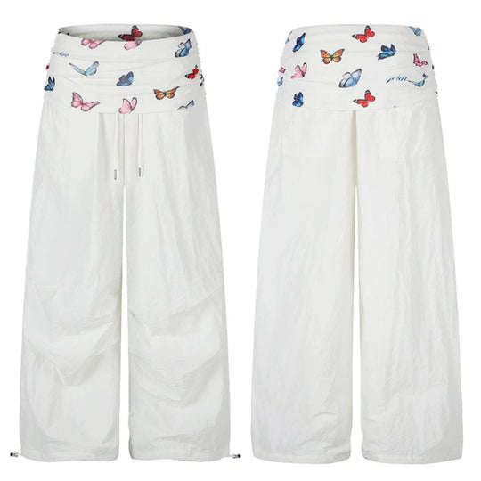 Damen Weite Palazzo-Loungehose mit gefaltetem Schmetterlingsbund und Kordelzug Shop Nory