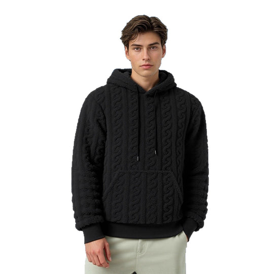 Herren Flauschiger Sherpa-Hoodie mit Zopfmuster, Kängurutasche und Rippbündchen Shop Nory