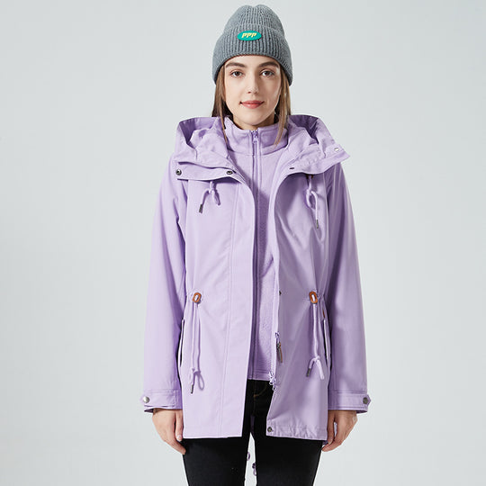 Damen Wasserabweisende taillierte Parka-Jacke mit Kapuze und Kordelzug Shop Nory