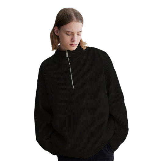 Herren Oversized-Rippenstrick Halbzip-Pullover mit Stehkragen Shop Nory