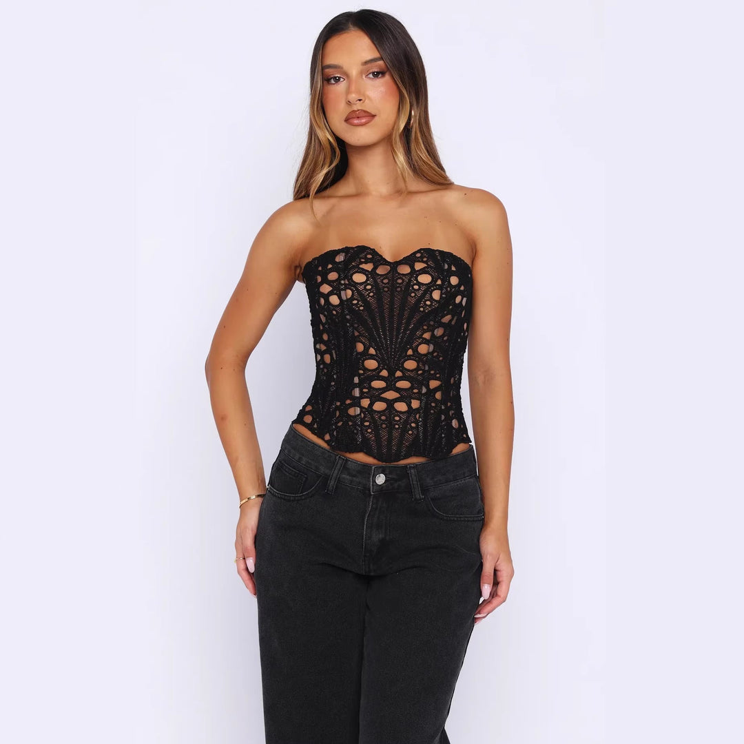 Damen Hochwertiges Spitzen-Corsagen-Oberteil mit tiefem Herz-Ausschnitt und raffinierten Details Shopnory