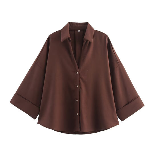 Damen nan lockere oversized Hemdbluse mit weitem Kragen und Dreiviertelärmeln Shop Nory