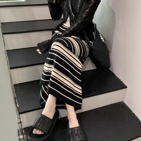 Damen Langer gestreifter Maxirock Shop Nory