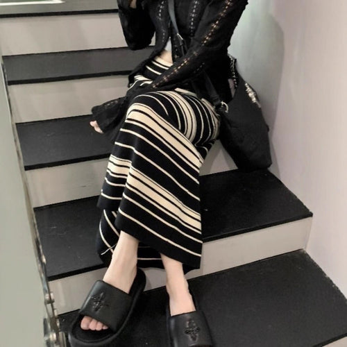 Damen Langer gestreifter Maxirock Shop Nory
