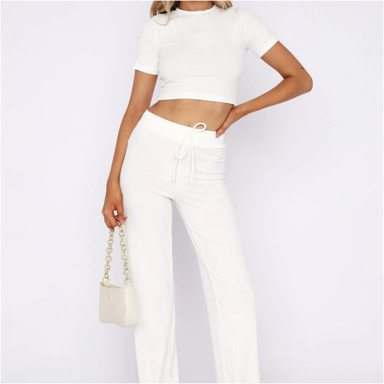 Damen Geripptes Crop-Set aus Stretch‑Jersey mit taillenhoher Kordel-Hose Shop Nory