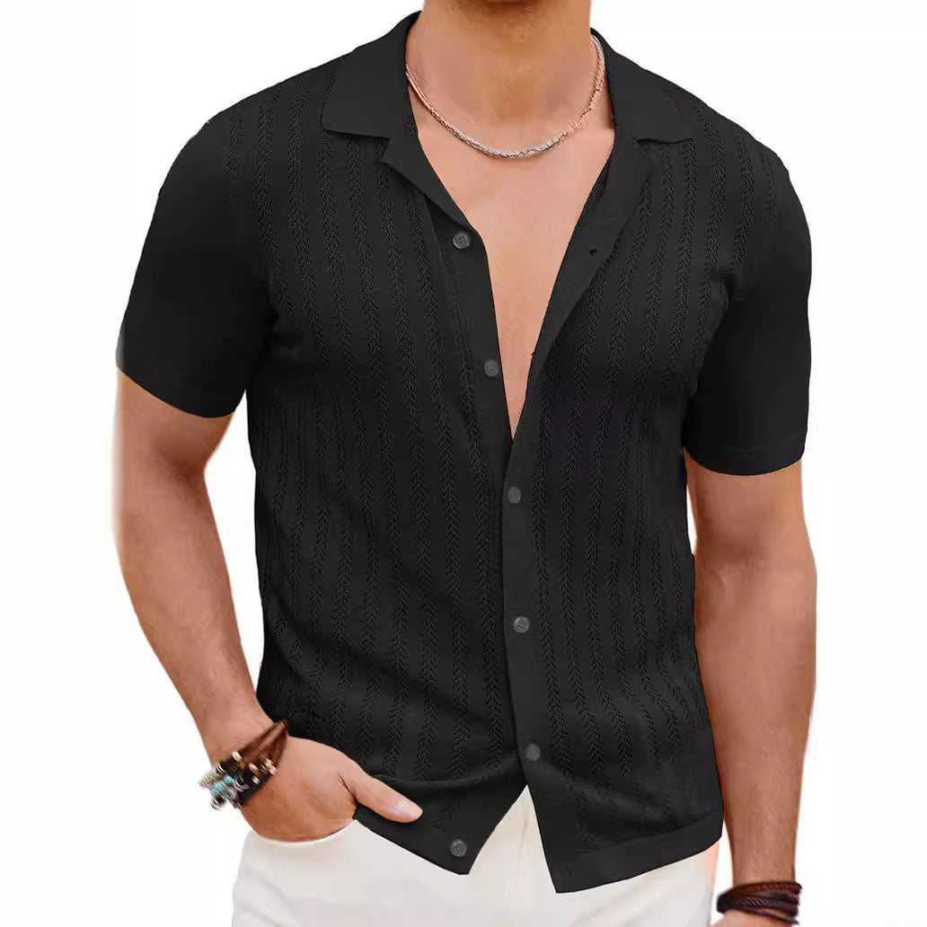 Herren Kurzarm Strickhemd mit strukturiertem Design