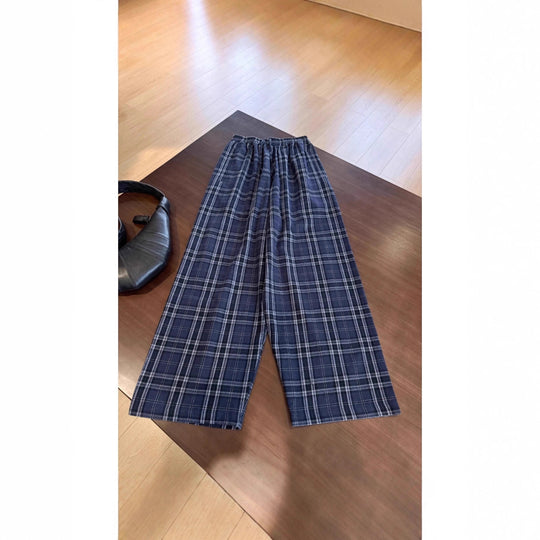 Damen Lässige Weitbein-Hosen im Karomuster Shop Nory
