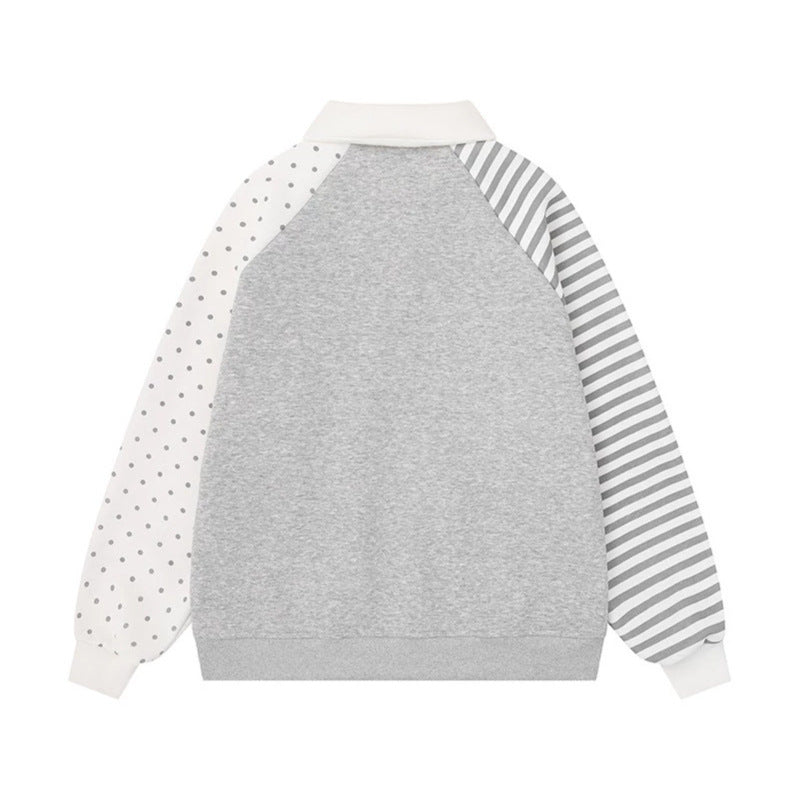 Damen Langarm-Polo-Sweatshirt im Patchwork-Stil mit kontrastierenden Ärmeln und Stern-Applikationen Shop Nory