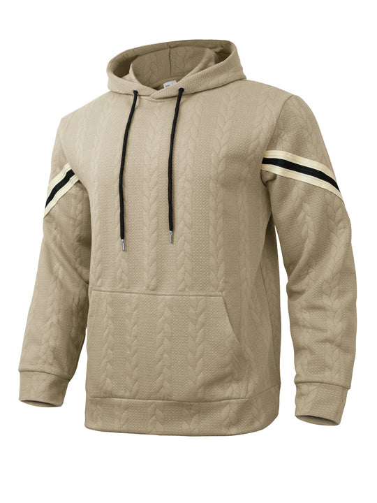 Herren Kabelstruktur-Kapuzenpullover mit Kängurutasche und Kontraststreifen Shop Nory
