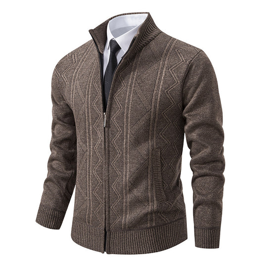 Herren Strukturiertes Feinstrick-Zipcardigan mit Stehkragen und geometrischem Zopfmuster Shop Nory