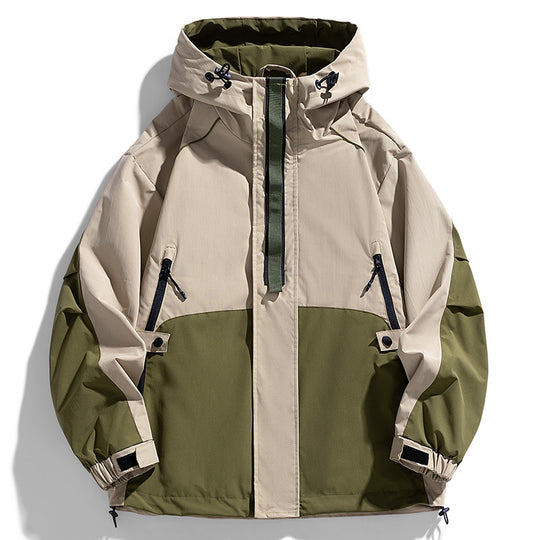 Unisex Leichte zweifarbige Wind- und Regenjacke mit Kapuze, Kordelzug und Reißverschlusstaschen Shop Nory