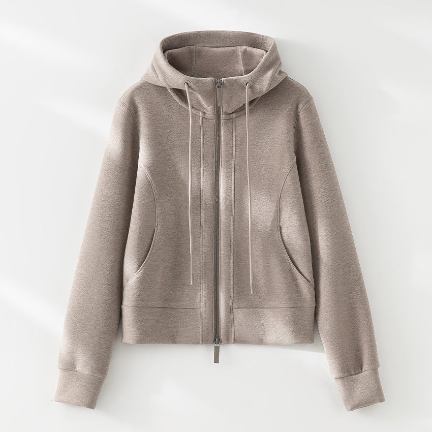 Damen Kurze Kapuzen-Sweatjacke mit Zwei-Wege-Reißverschluss und Kängurutaschen Shop Nory