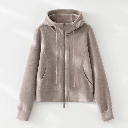 Damen Kurze Kapuzen-Sweatjacke mit Zwei-Wege-Reißverschluss und Kängurutaschen Shop Nory