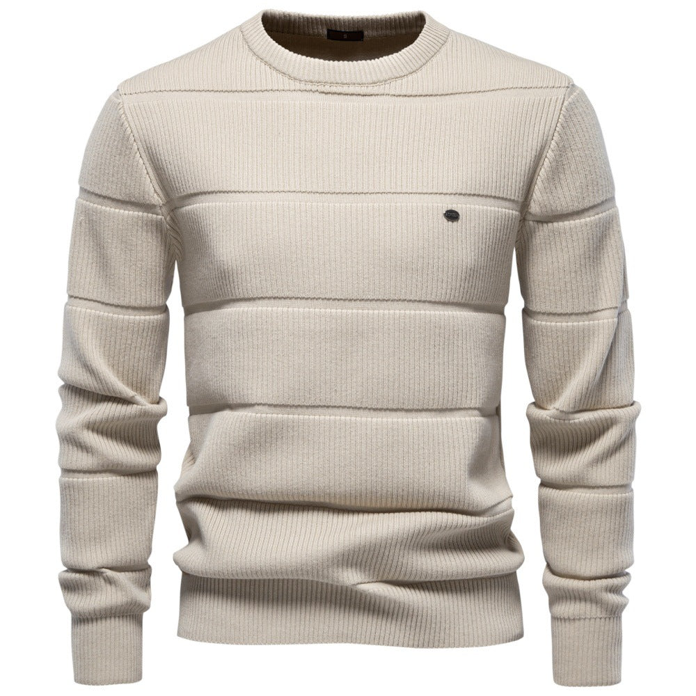 Herren Gestrickter Rundhals-Pullover mit Stepp-Optik und Rippbündchen Shop Nory