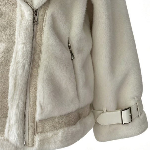 Damen Kurzjacke im Aviatorstil mit Kunstfell‑Futter und Schnallenärmeln Shop Nory