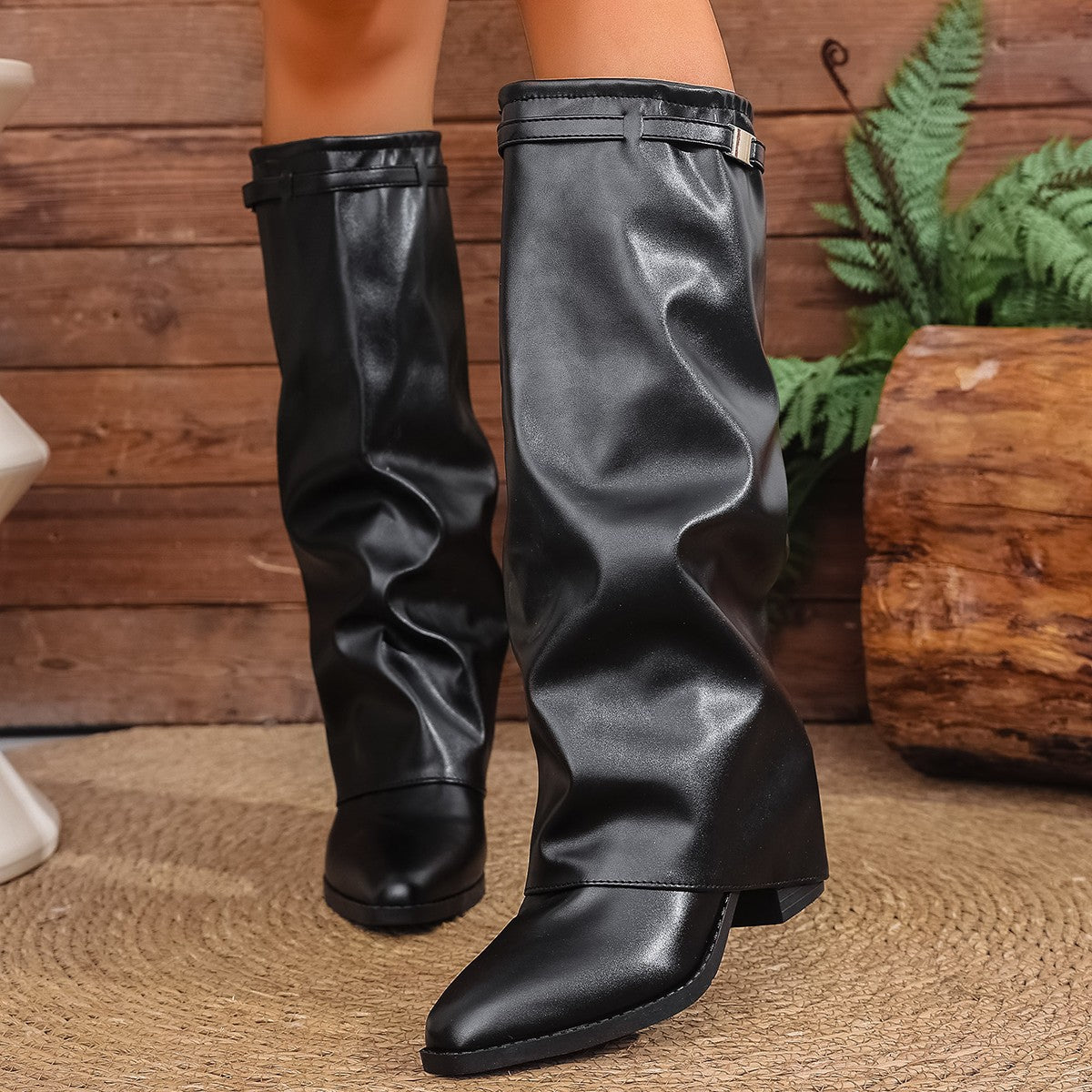 Damen Elegante, knöchelhohe Stiefeletten aus weichem Kunstleder mit modischem Falten-Design