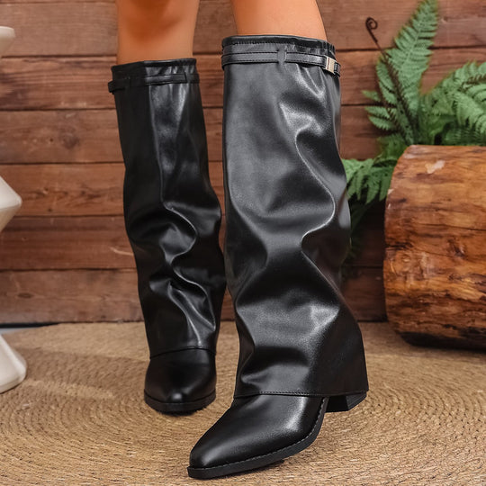 Damen Elegante, knöchelhohe Stiefeletten aus weichem Kunstleder mit modischem Falten-Design