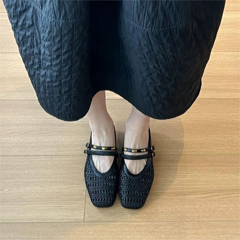 Damen Geflochtene Mule-Slipper mit quadratischer Zehenpartie und doppelt verstellbarem Riemen Shop Nory