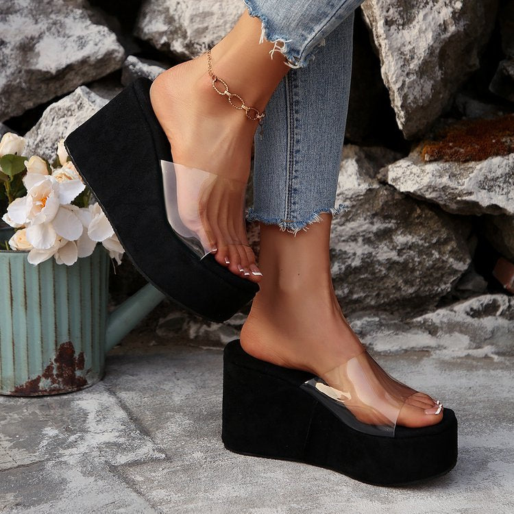 Damen Wedge-Pantoletten mit transparentem Obermaterial und komfortabler Sohle
