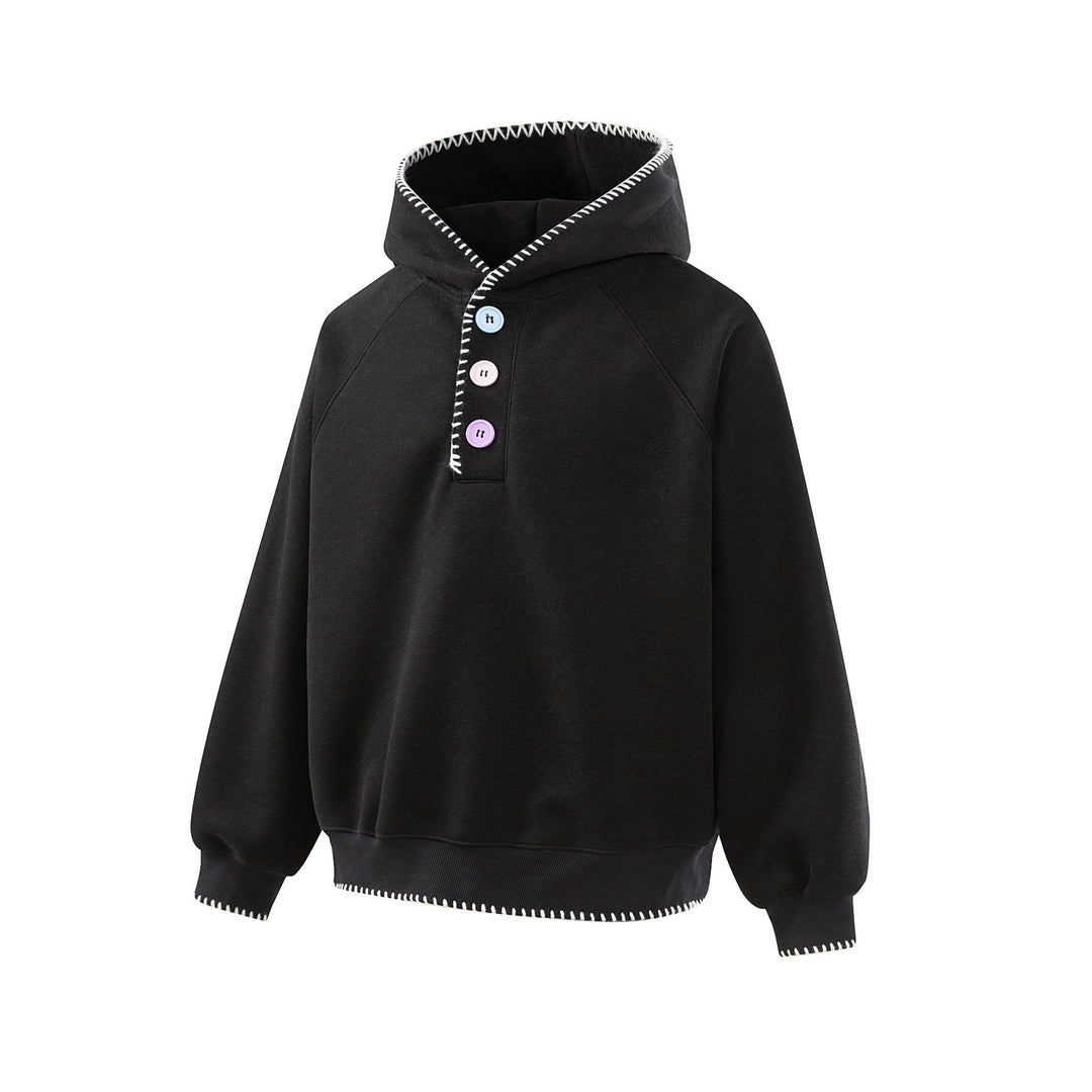 Damen Kapuzenpullover mit halber Knopfleiste, dekorativer Sattelnaht und Oversize-Schnitt Shop Nory