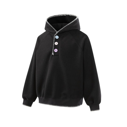 Damen Kapuzenpullover mit halber Knopfleiste, dekorativer Sattelnaht und Oversize-Schnitt Shop Nory