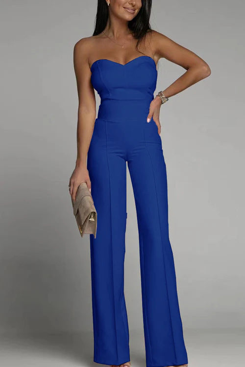 Damen eleganter Jumpsuit mit schulterfreiem Design und weitem Bein