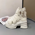 Damen nan Plateau-Sandaletten-Stiefelette mit Aussparungen offener Zehenpartie und verstellbarer Metallschnalle