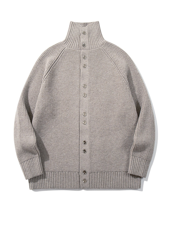 Damen Grobgestrickter Long-Cardigan mit Stehkragen und durchgehender Knopfleiste Shop Nory