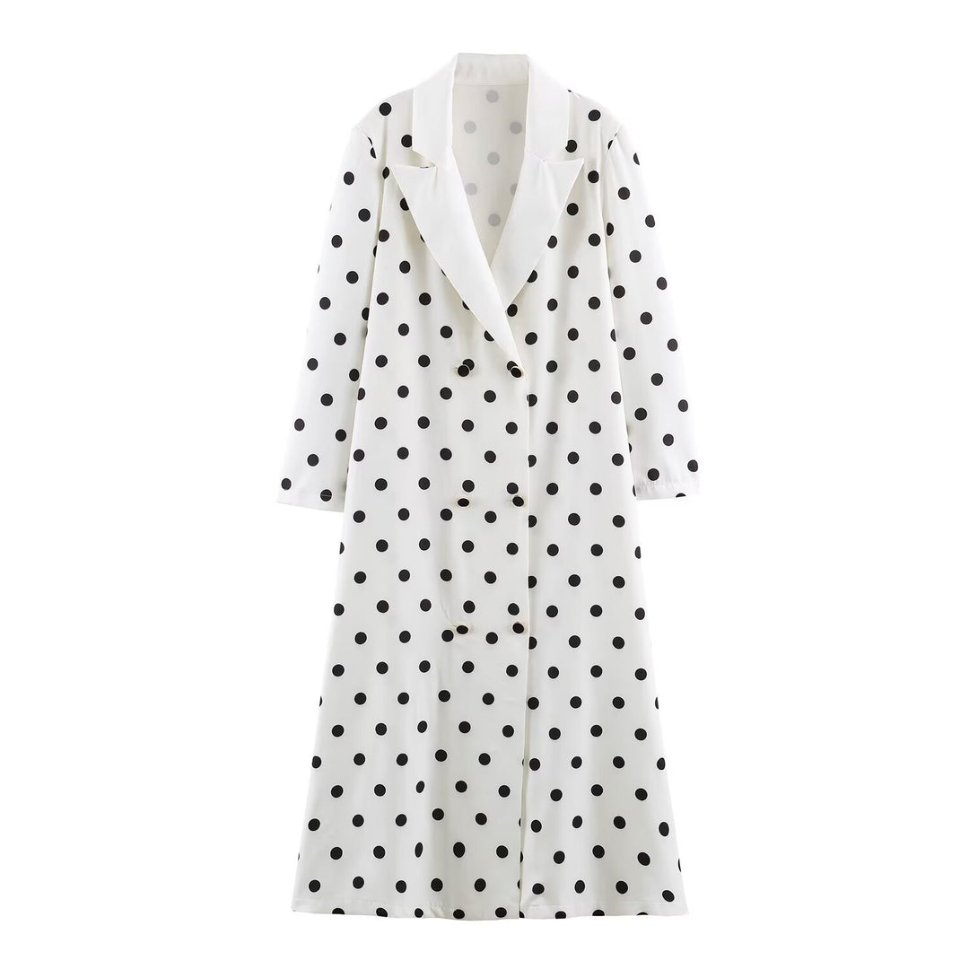 Damen Midilanger Mantel mit Polka‑Dot‑Print, Doppelreiher und Schalkragen Shop Nory