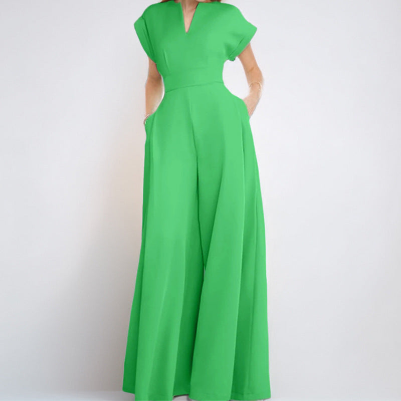 Damen Eleganter Jumpsuit mit Weitem Bein und Schalkragen