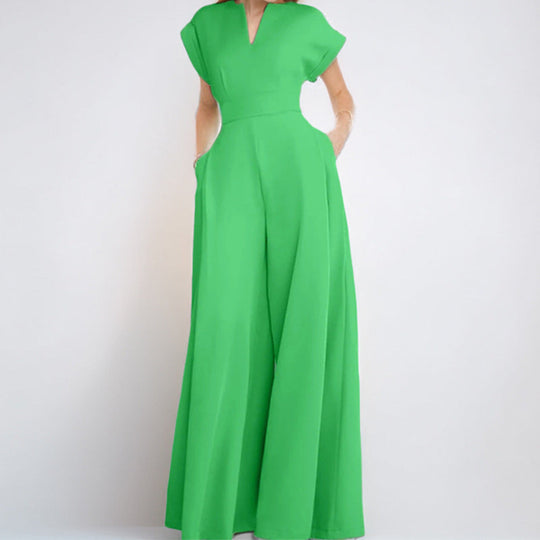 Damen Eleganter Jumpsuit mit Weitem Bein und Schalkragen